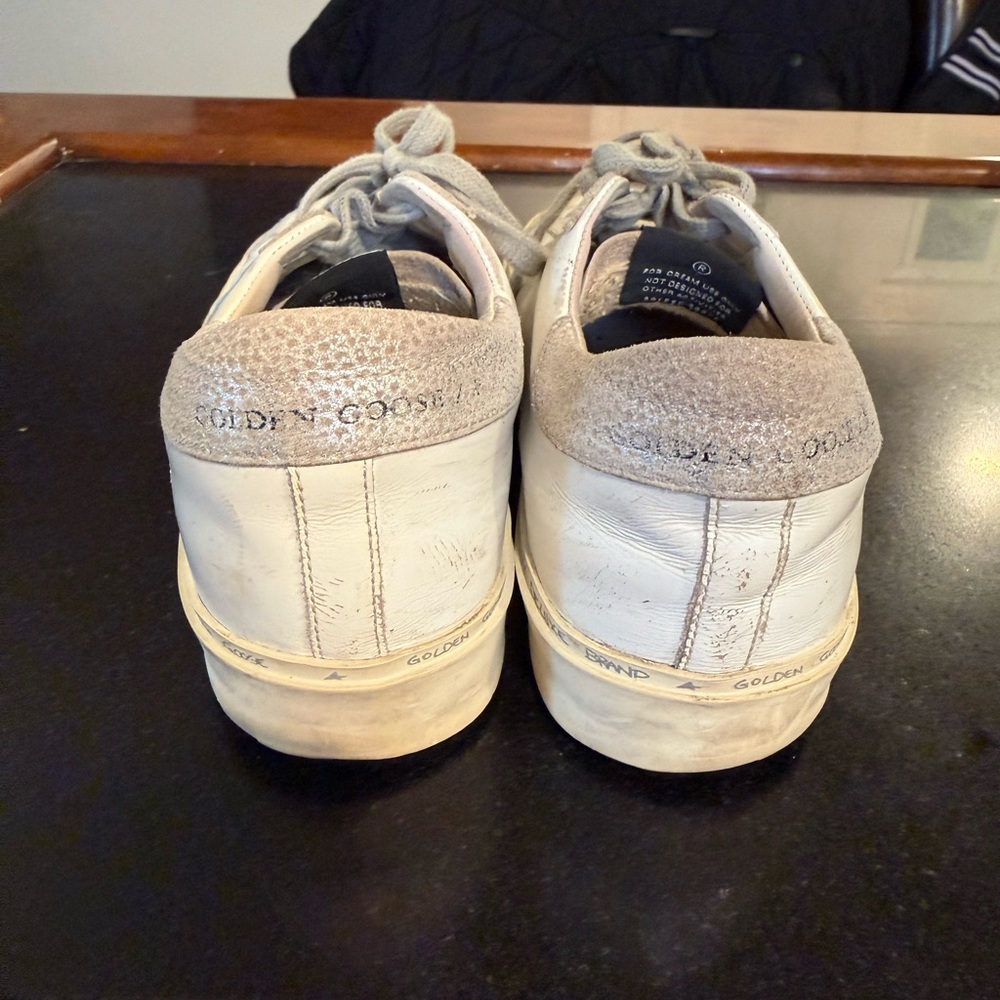 Golden Goose White Leather Hi-Star Sneakers with Metallic Silver Star - Picture 5 of 8